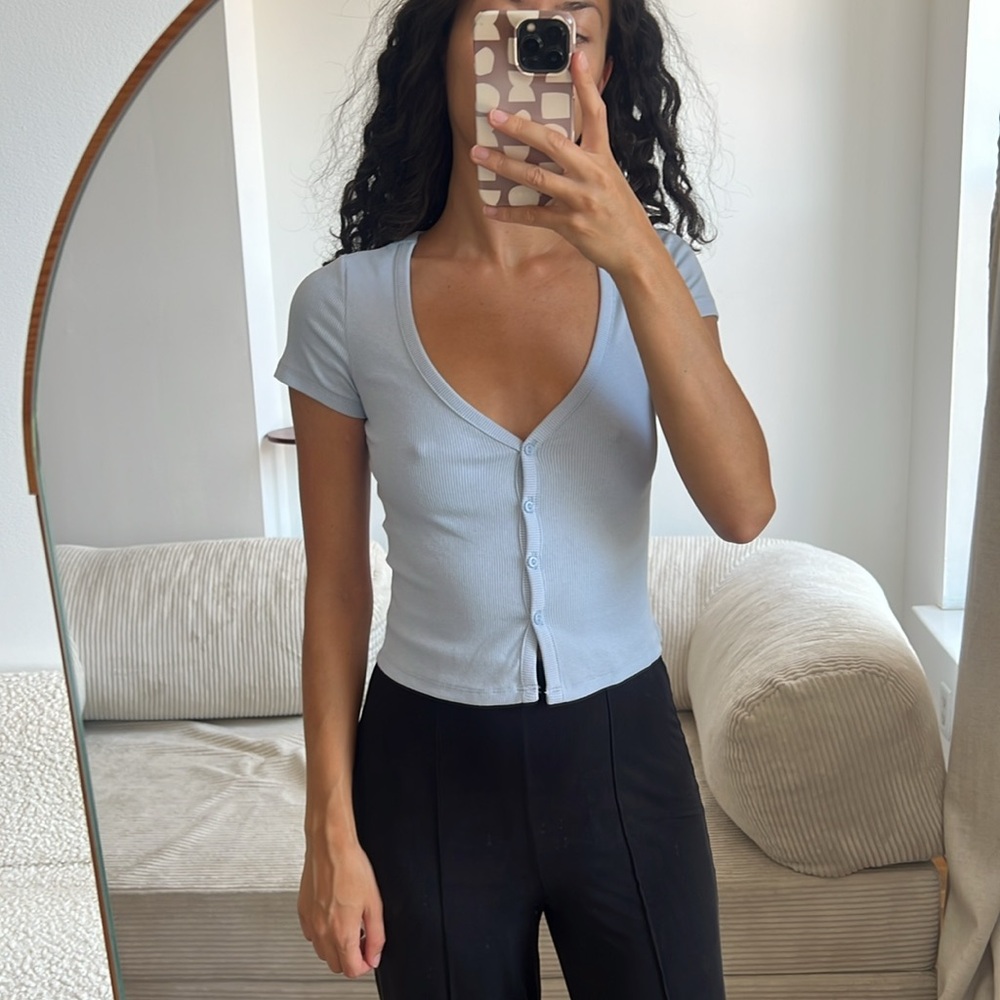 H&M Light Blue Button-Down V-Neck Top